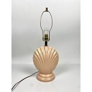 Vtg Hollywood Regency Art Deco Ceramic Clam Shell Lamp MCM Beach Peach Pink